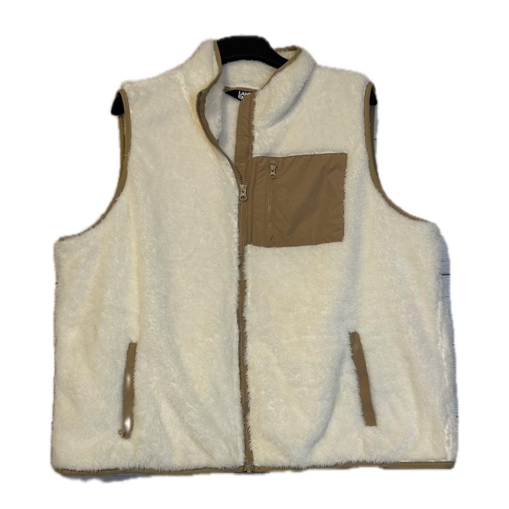 Lands' End Sherpa Vest Women's 2X Ivory Desert Tan Cozy Fleece Full Zip